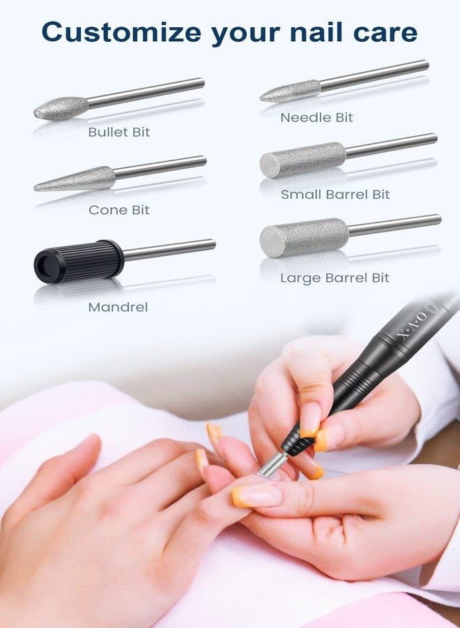 OVX Professional 20000 RPM USB Nail Drill Efile Kit for Acrylic Nails - Manicure & Pedicure Polishing with 6 PCS Nail Drill Bits, Sanding Bands and Brush, Black - Image 5